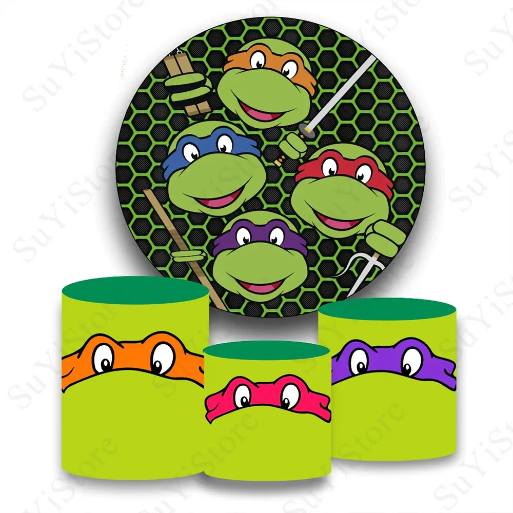 Teenage Mutant Ninja Turtles Round Photo Fondale Cover Per Ragazzi Compleanno Baby Shower Eye Mask Circle Photography Background