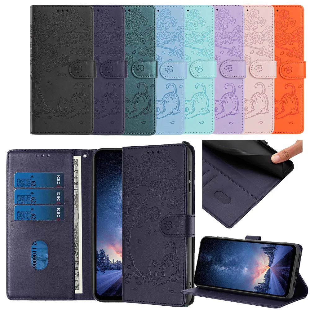 Tree Cat Leather Wallet Flip Case with Card Holder Cover