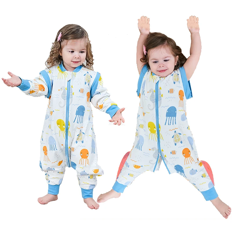 Spring Autumn Toddler Child Cartoon Romper Baby Kids Cotton Pajamas Boys Girls One Piece Sleepwear 1-4 Yrs Split Leg Jumpsuit