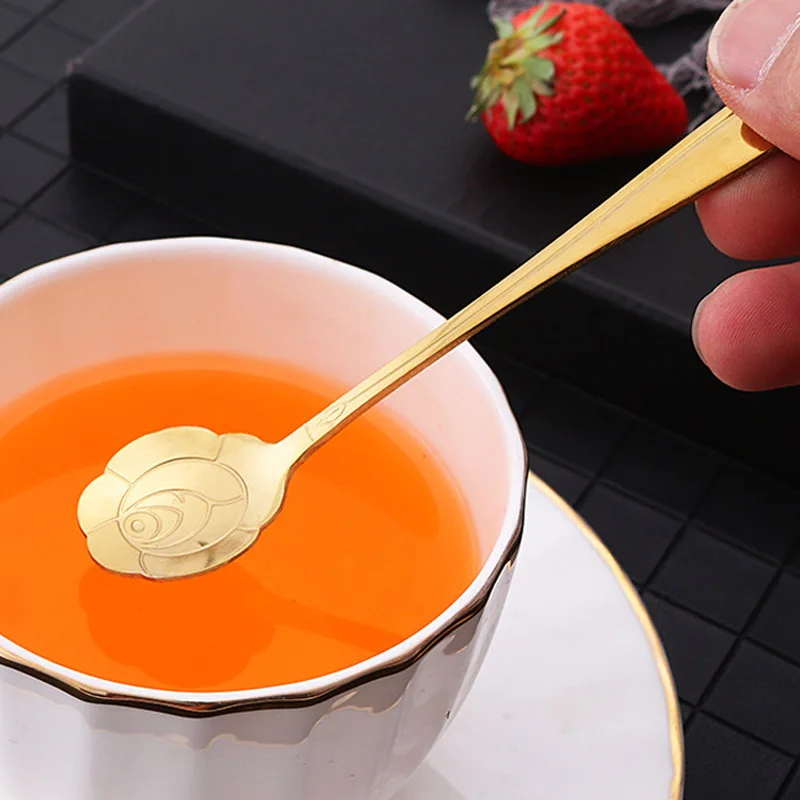 4Pcs Flower Spoon Set Small Teaspoon Coffee Spoon Cute Ice Cream Dessert Gift Cutlery Stainless Steel For Coffee Tea