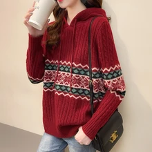 

Retro Hooded Sweater Women Outer Wear Loose 2022 New Spring And Autumn Clothing Celebrity Blouse Knitted Top Office Lady Clothes