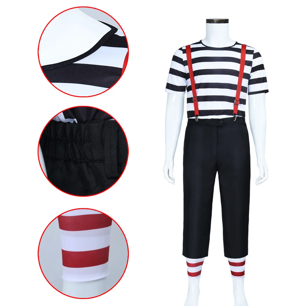 Generic Black and White Striped Mime Costume with Mirror Prop for Men (Unofficial)