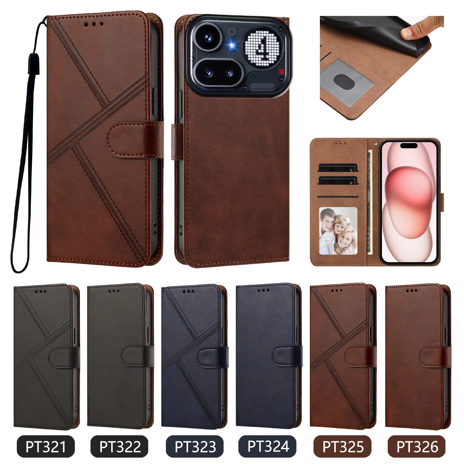 Leather Flip Wallet Case with Card Slots - Protective Cover