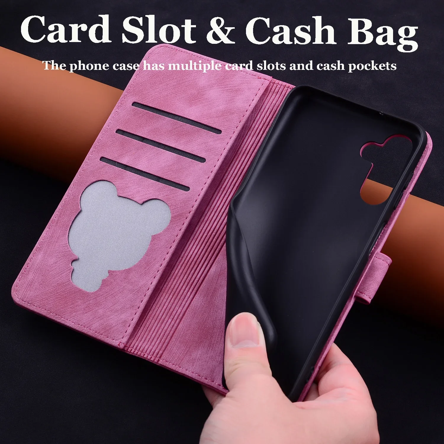 Leather Flip Phone Case with Magnetic Shockproof Wallet and Stand Feature