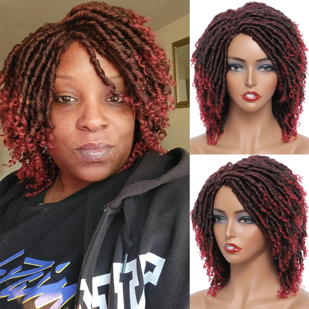 Upjoy Dreadlock 여성용 짧은 인조 머리 가발, 아프로 곱슬 트위스트 가발, 합성 크로셰 가발, 페루크 팜므