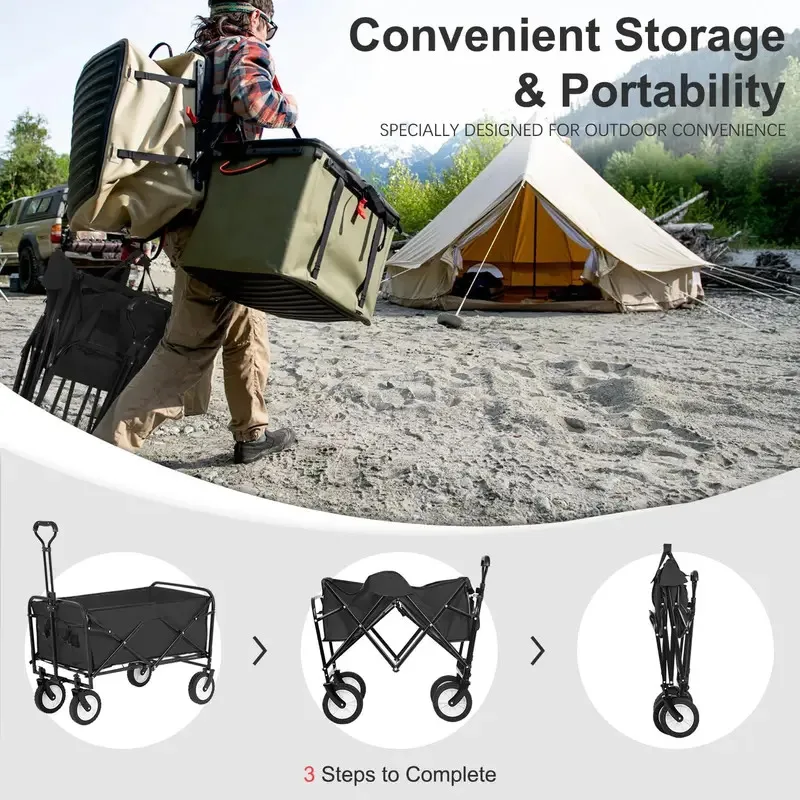 39" Collapsible Wagon Folding Foldable Garden Cart with Large Capacity 330 LBS Capacity Portable Utility Wagon Cart Heavy Duty f