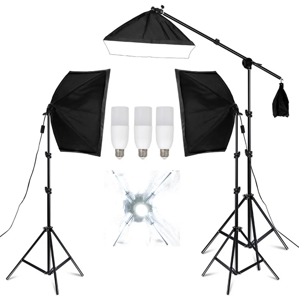 Kit d'éclairage professionnel pour studio de photographie, boîte à lumière, bras pour vidéo, éclairage continu prometteur, ensemble photo, 135W
