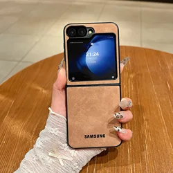 Luxury Business Suede Leather Soft Matte Shockproof Phone Case for Samsung Z Flip 8 (Brown)
