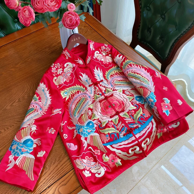 

Chinese Red Traditional Clothing Embroidery Tangsuits Costume
