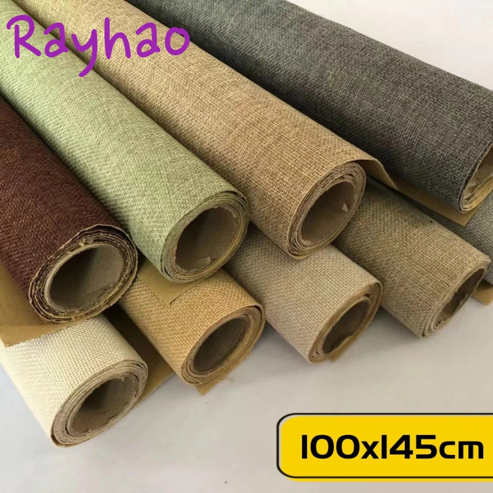 Sofa Decoration Plain Color Self-adhesive Linen Fabric Burlap Simple Tablecloth Bag Handmade DIY Comes with Glue Linen Fabric