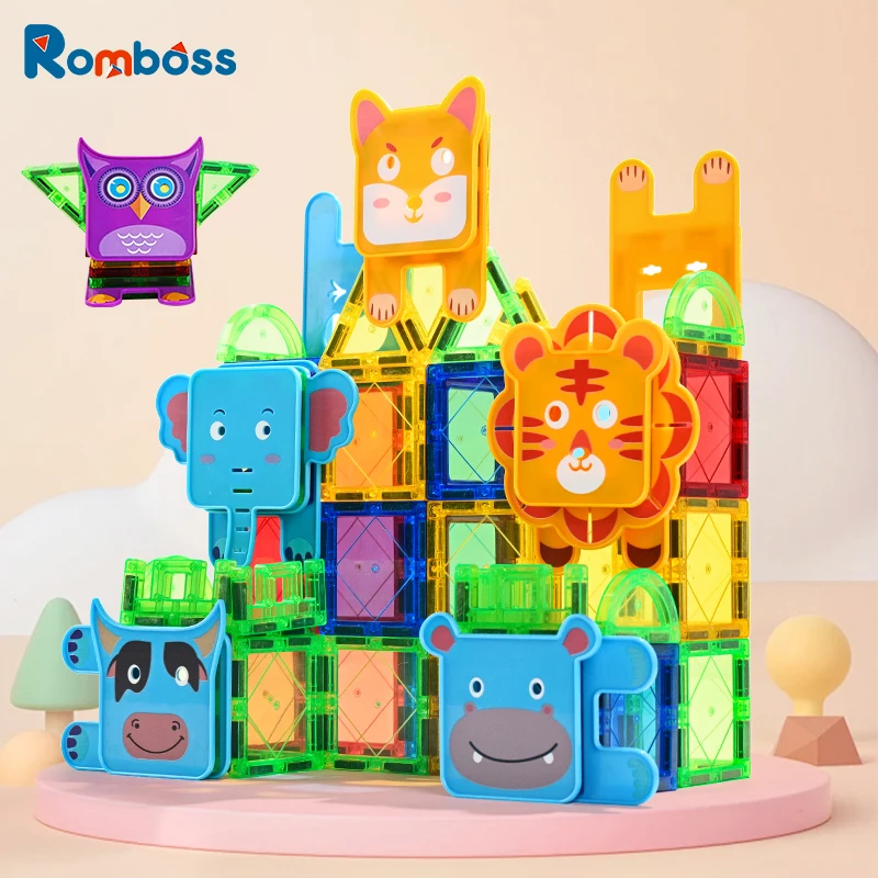 Romboss Animal Magnetic Building Blocks Set for Kids Magnetic Construction Tile Montessori Educational Toy Christmas Gift