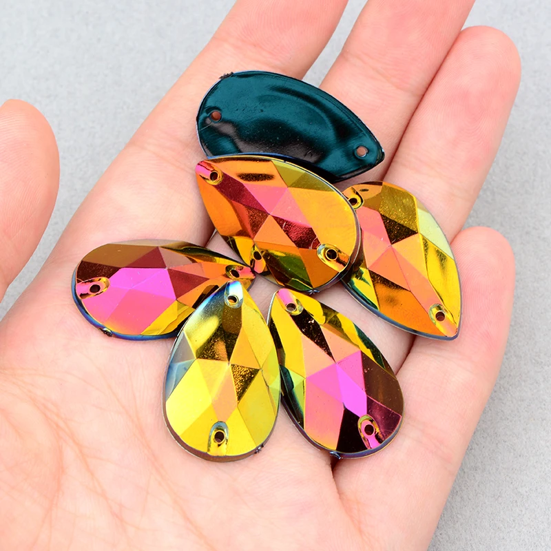 100 Stücke 17*28mm Große Nähen Kristall AB Tropfen Strass Applikation Flatback Acryl Steine Nähen Auf Kristall Strass für Kleidung – Detail 9