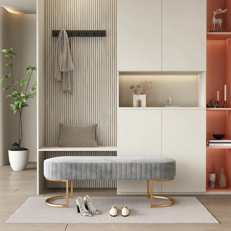 Nordic velvet bench shoe change stool INS soft bed end stool Home hallway can sit Shoe rack bench bedroom footrest furniture
