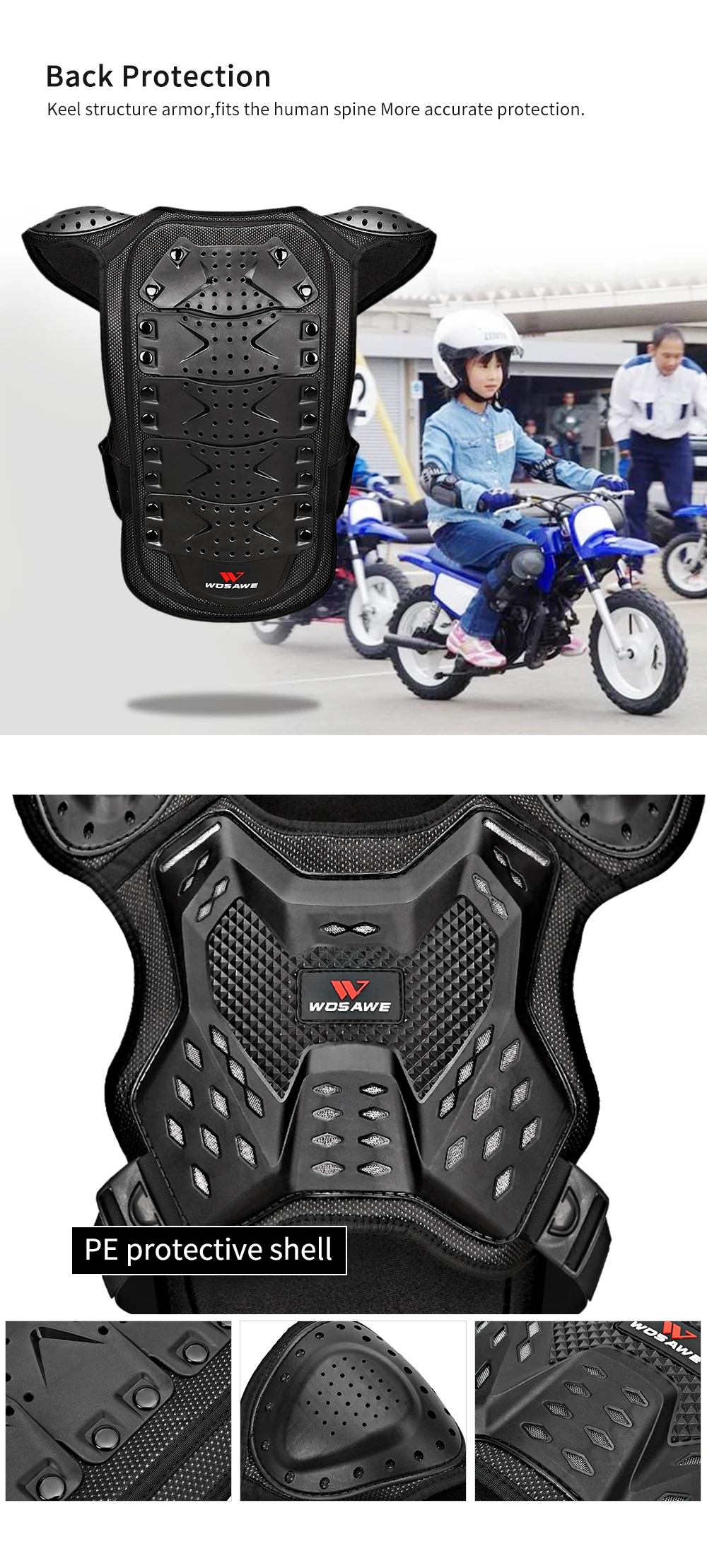 WOSAWE Kids Motocross waistcoat Motorcycle Chest Back shoulder Armor Child Protective gear Racing Drop resistant Body armour motorcycle back protector motorcycle armor motorcycle body armor body protector motorcycle armor vest motorcycle armor pads