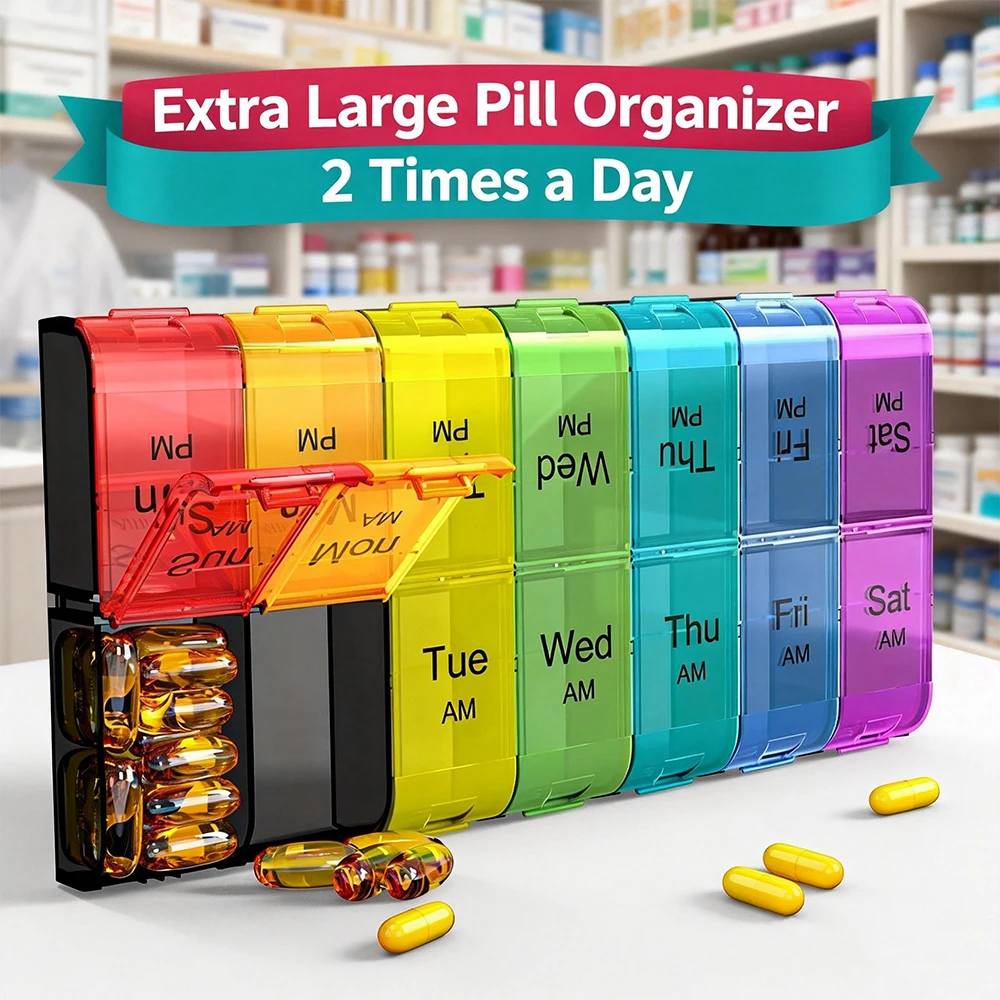 Weekly AM/PM Pill Organizer for Travel - 7-Day Double Storage for Medications