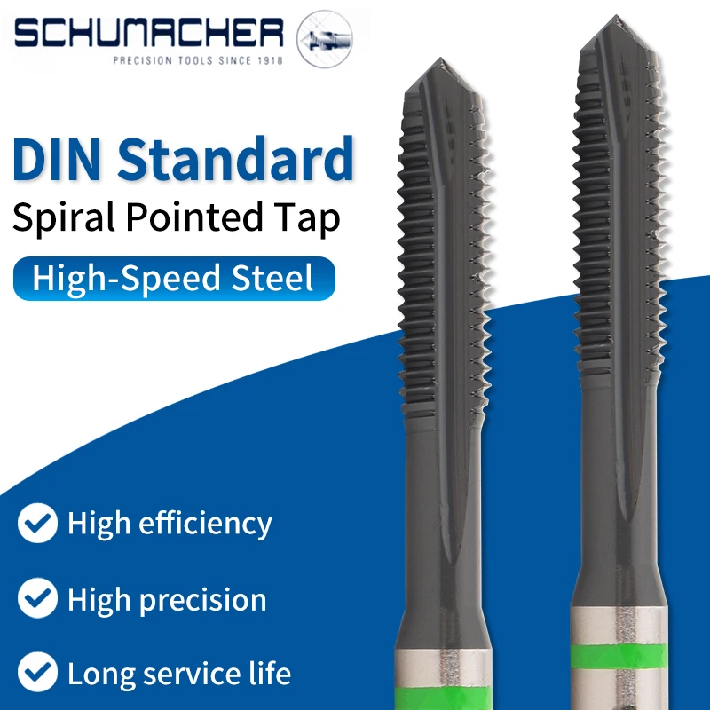SCHUMACHER Green Ring DIN PM HSS-E Spiral Fluted Machine Thread Tap