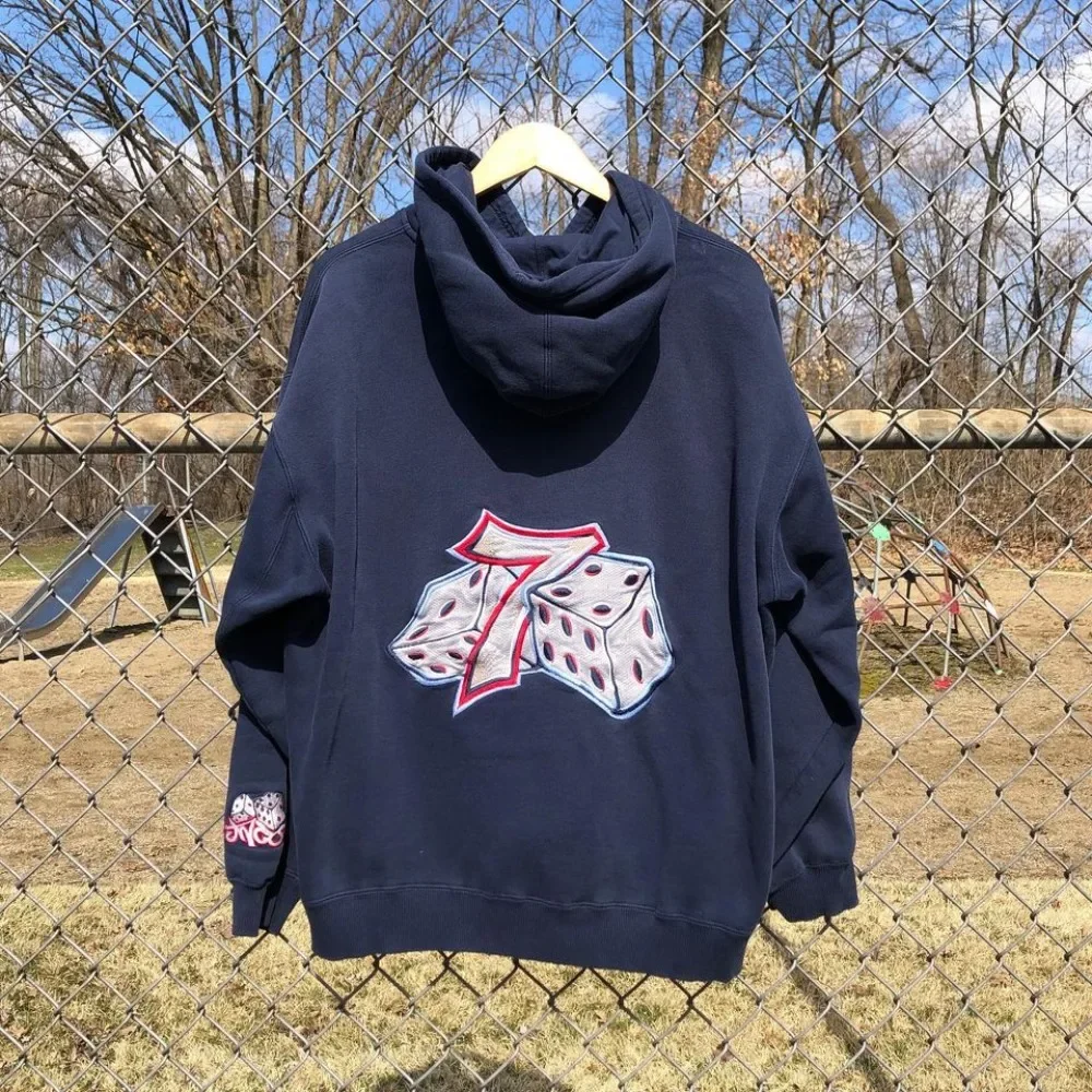 

Street JNCO hooded sweatshirt Y2K for men and women Harajuku hip-hop dice 7 graphic embroidery loose pullover Gothic clothing
