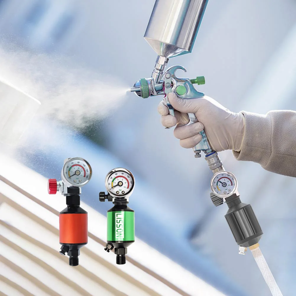 Air Regulator With Air Filter Spray Gun Air Regulator Gauge Air Spray In-Line Water Trap Filter Tools Paint Spray Gun Regulator 2