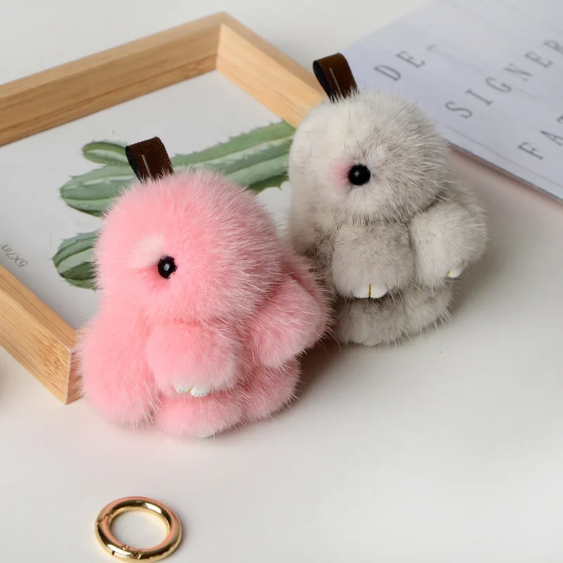 Nuovo Stile Fatto A Mano Vera Pelliccia Di Visone Coniglio Fascino Portachiavi Donna Bambini Carino Peluche Coniglietto Portachiavi Borsa Auto Chiave Decorazione Gioielli Regali - Foto 6