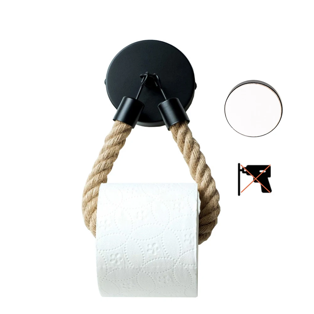 Vintage Tissue Roll Holder Matte Black Bathroom Rope Paper Ring Modern Tolit Roll Holder Wall Mounted No Punching Bathroom Decor