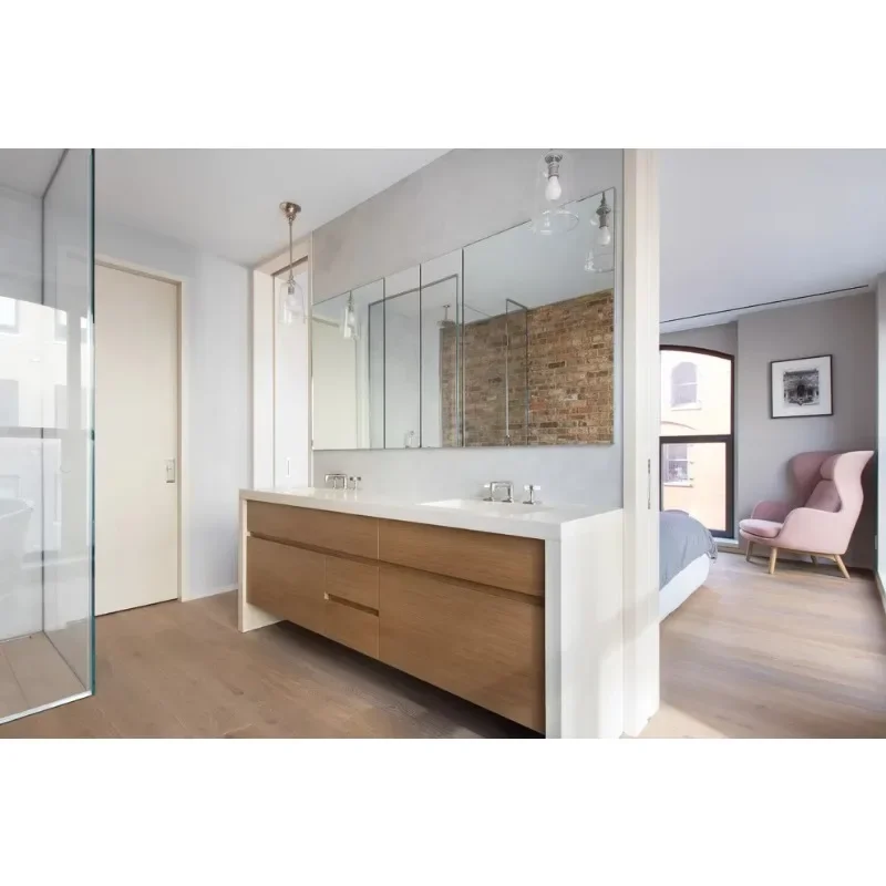Modern Furniture Full Set Led Mirrored Wood Grain Bathroom Cabinets