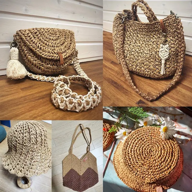 280-300m/rollo De Hilo De Paja De Rafia Natural Para Tejer Hilos De