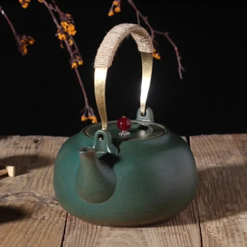 

1200ML Japanese Ceramic Teapot Green Glaze Boiling Kettle High Temperature Resistance Kung Fu Tea Set Handle Pot