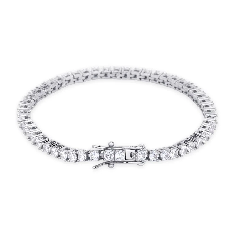 

Iced Out Cubic Zirconia Silver Bracelet Tennis Chain For Men Jewelry Wholesale