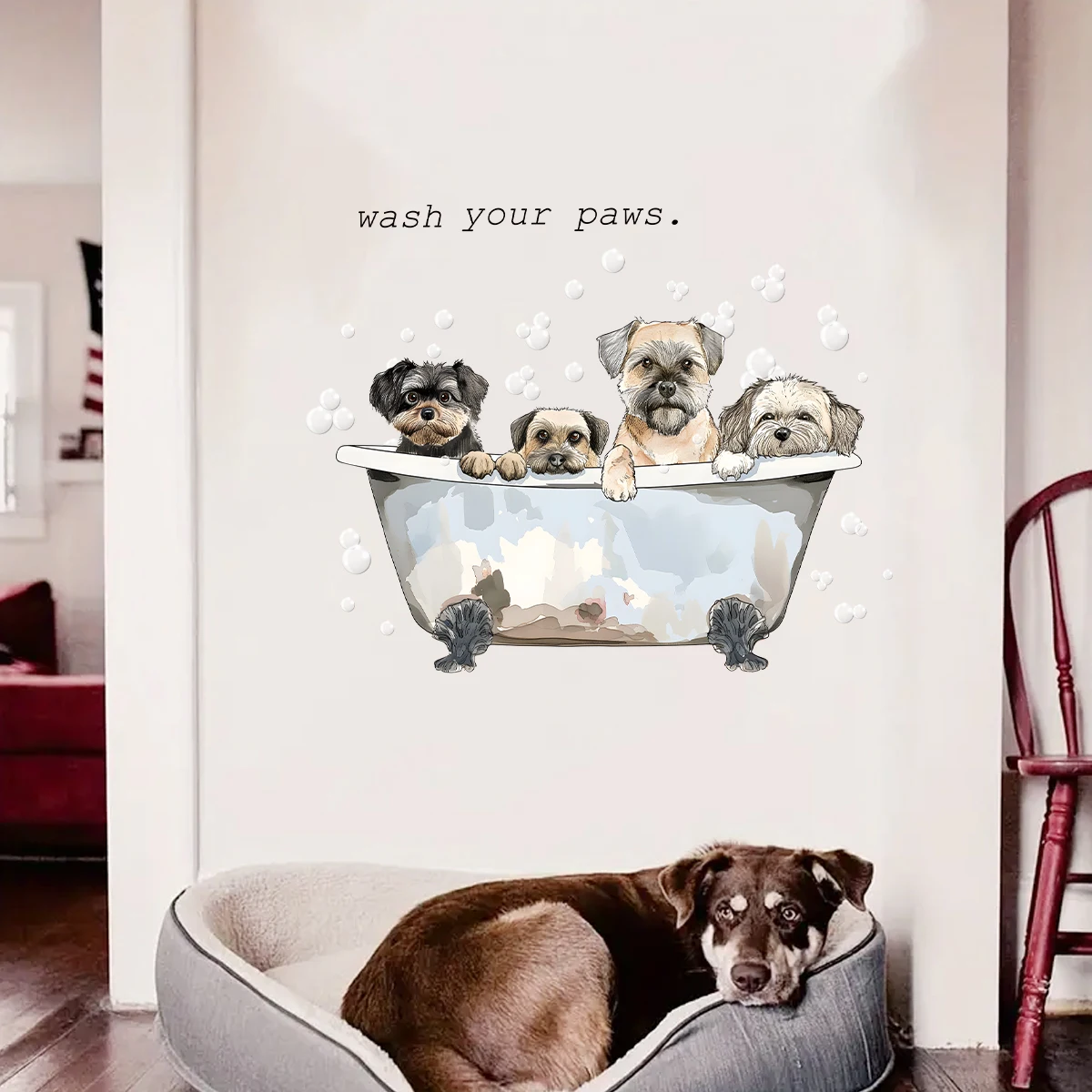 Cartoon Dog Bath Wall Stickers Bathroom Bedroom Decoration Wall Decals Kids Home Decor Background Accessories wall stickers