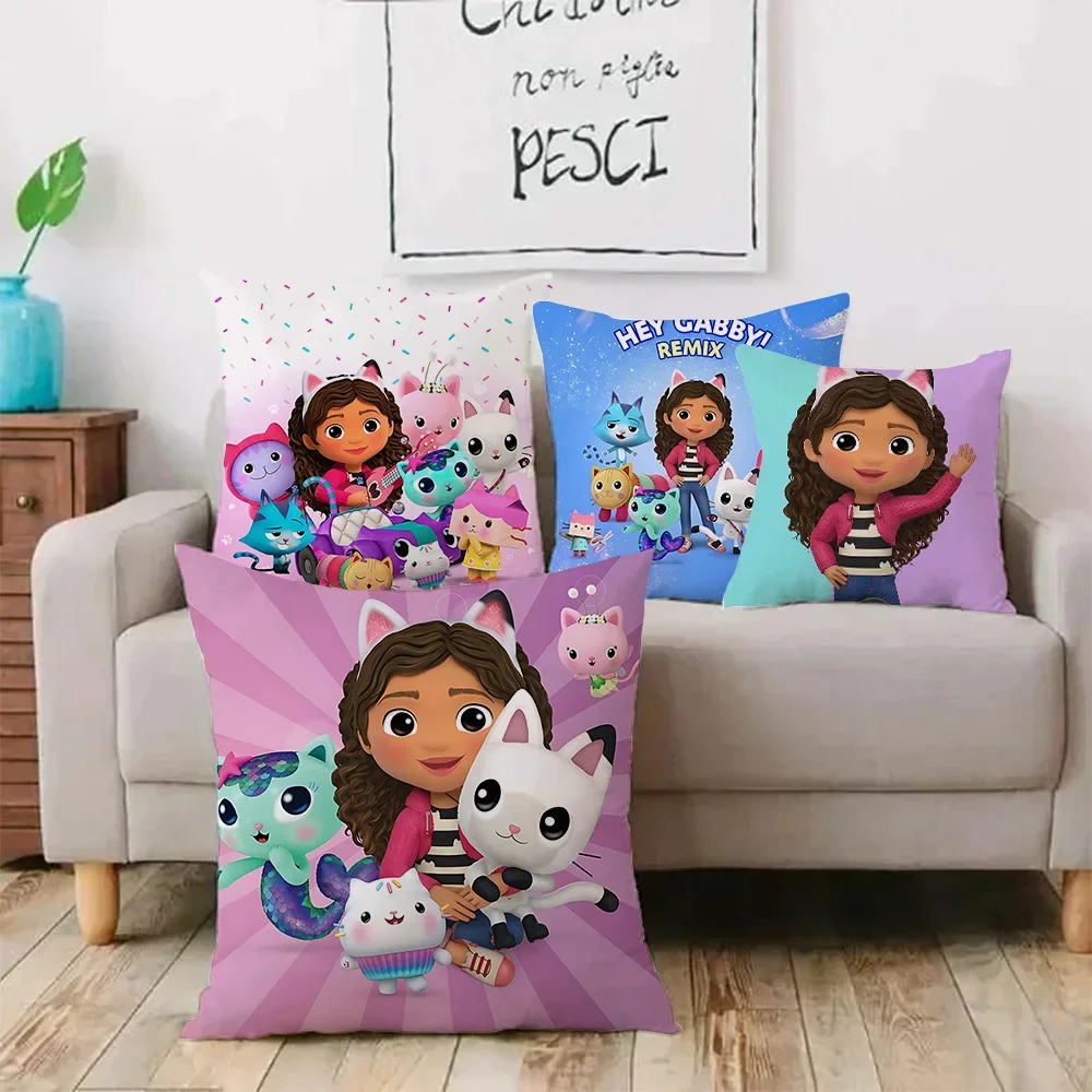 Cartoon Gabbys Kawaii Pillow Covers Cartoon Sofa Decorative Home Double-sided Printing Short Plush Cute Cushion Cover