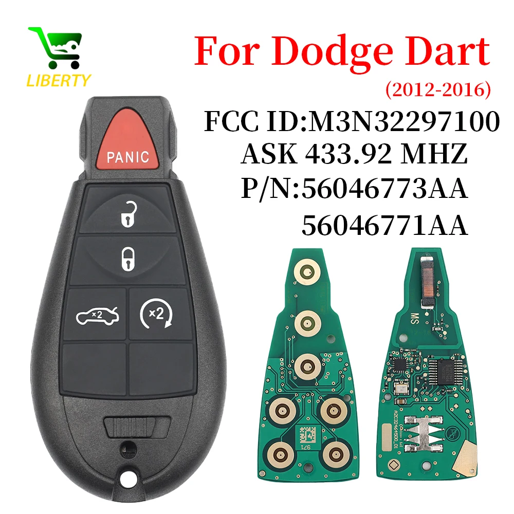 เสรีภาพ M3N 32297100   กุญแจรีโมทสําหรับ Dodge Dart 2012 2013 2014 2015 2016 433mhz ID46 PCF7941 กุญแจรถ Fob 56046773 เอเอ 56046771 เอเอ
