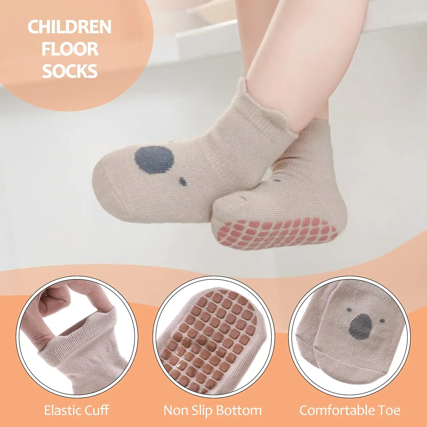 5 Pairs Toddler Non Slip Socks with Grips Baby Socks for Kids Girls Boys Leg Warmers 5