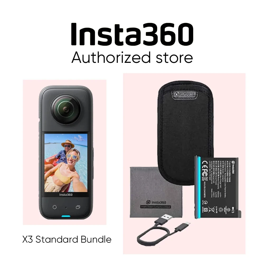 מצלמת פעולה Insta360 X3-360 עם וידאו HDR פעיל 360 מעלות ברזולוציה של 5.7K, מצלמת עדשה יחידה ברזולוציה של 4K, ייצוב FlowState, מסך מגע בגודל 2.29"