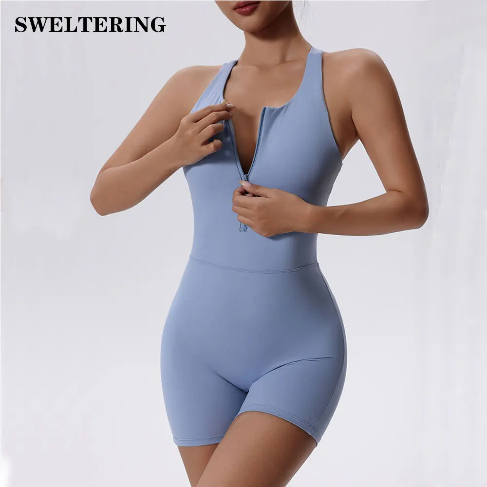 Summer Zipper Jumpsuits Yoga Bodysuit Women's Sportswear Yoga Set Gym Clothes Push-up Workout Tracksuit Dance Fitness Bodysuit 1