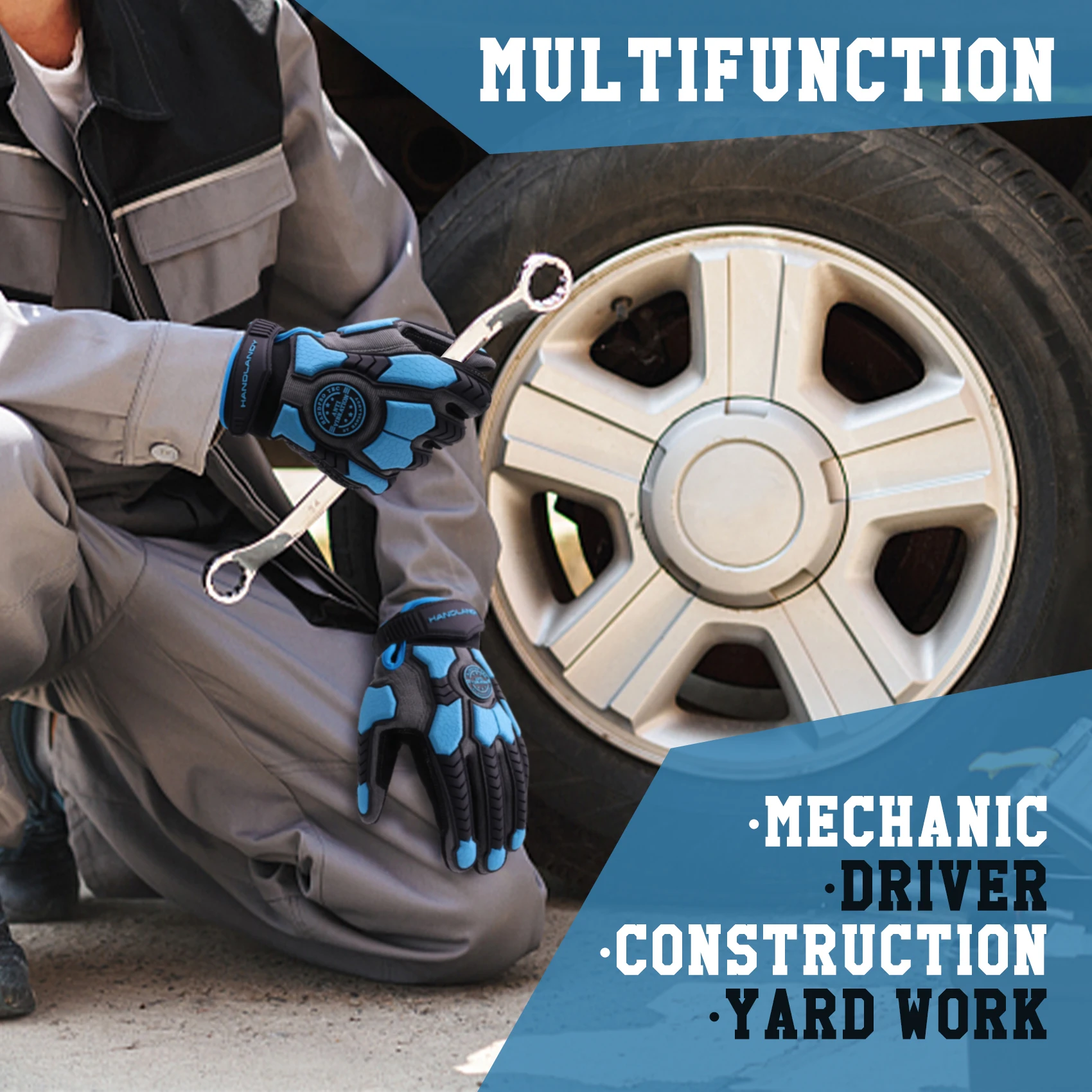 HANDLANDY Heavy Duty Work Gloves SBR Padding TPR Protector Impact Gloves Anti Vibration Mechanic Gloves work gloves protective gloves