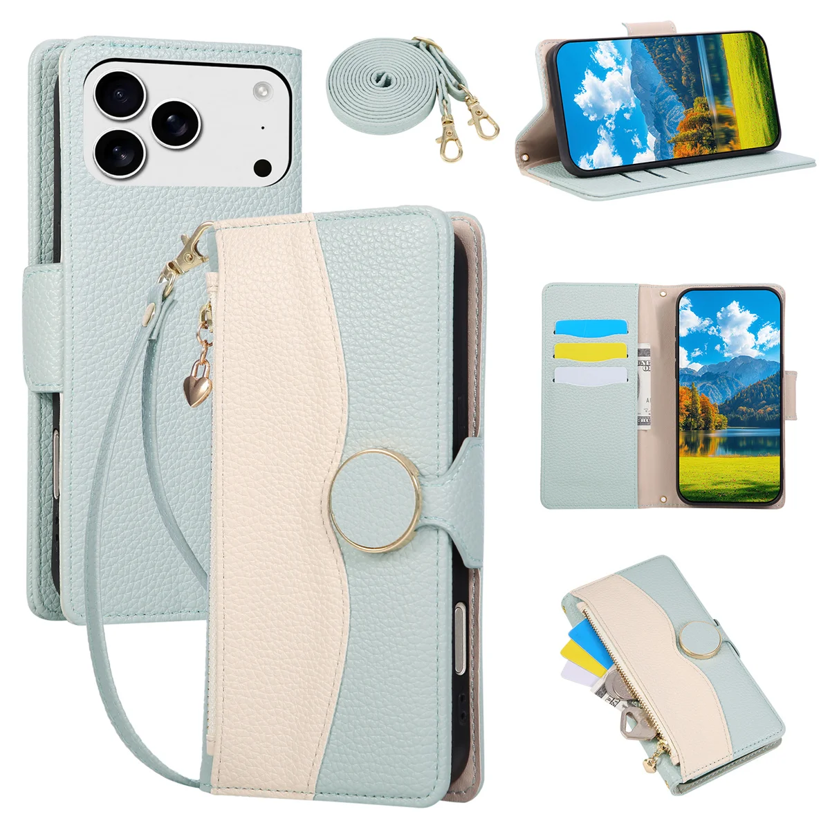Zipper Crossbody Leather Phone Case Wallet with Card Holder