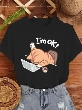 Women's Casual Short Sleeved T-shirt Loose Round Neck Comfortable for Daily Wear Humorous Printed Top Women Clothing T Shirt 1