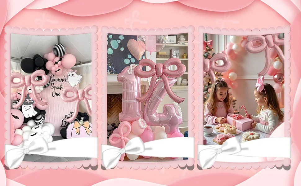 Rosa Schleife Luftballons Schleife Partydekorationen Mädchen Frauen Rosa Schleife Geburtstagsdekorationen Folienballon Hochzeit Bachelorette Party Supplie – Detail 10