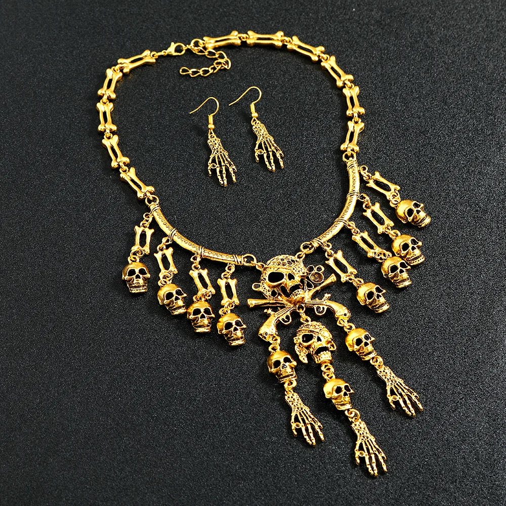 Halloween Accessories  Exaggeration Skeleton Charms Choker Retro Metal Pendants Necklaces horro Skull Bones Clavicle Chain Gifts - 3