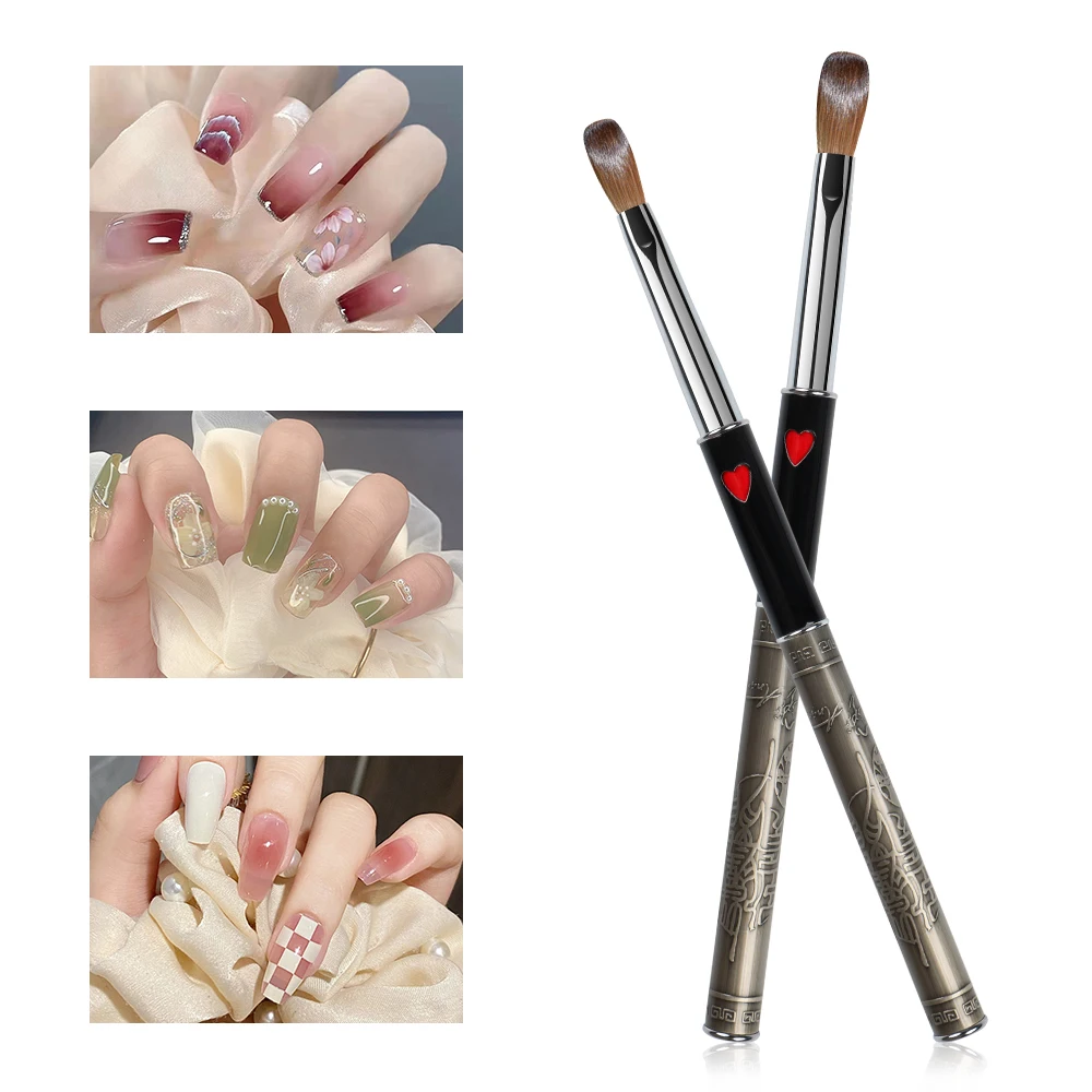ANGNYA #8 #10 Kolinsky Hair Sable Acrylic Nail Brush Antique Style With Red Heart Metal Handle Nail Art Brushes Manicure Tools 4