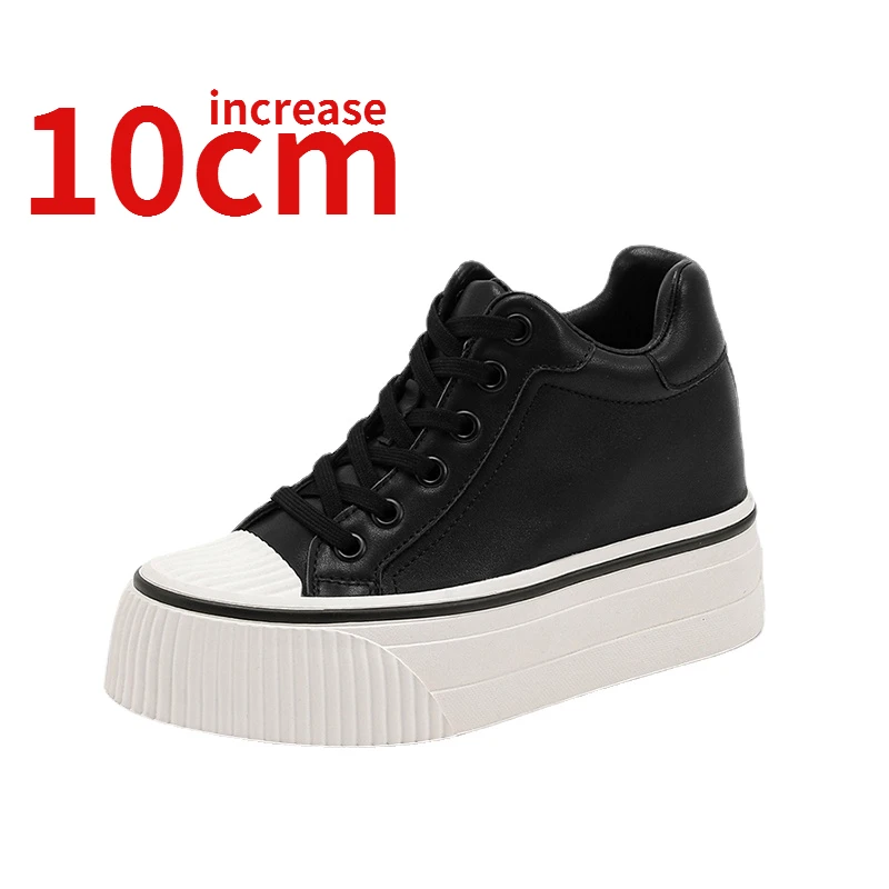 

Thick Platform Board Shoes for Women Increased 10cm Genuine Leather European Height Increasing Shoes Plush Casual Shoes Women's