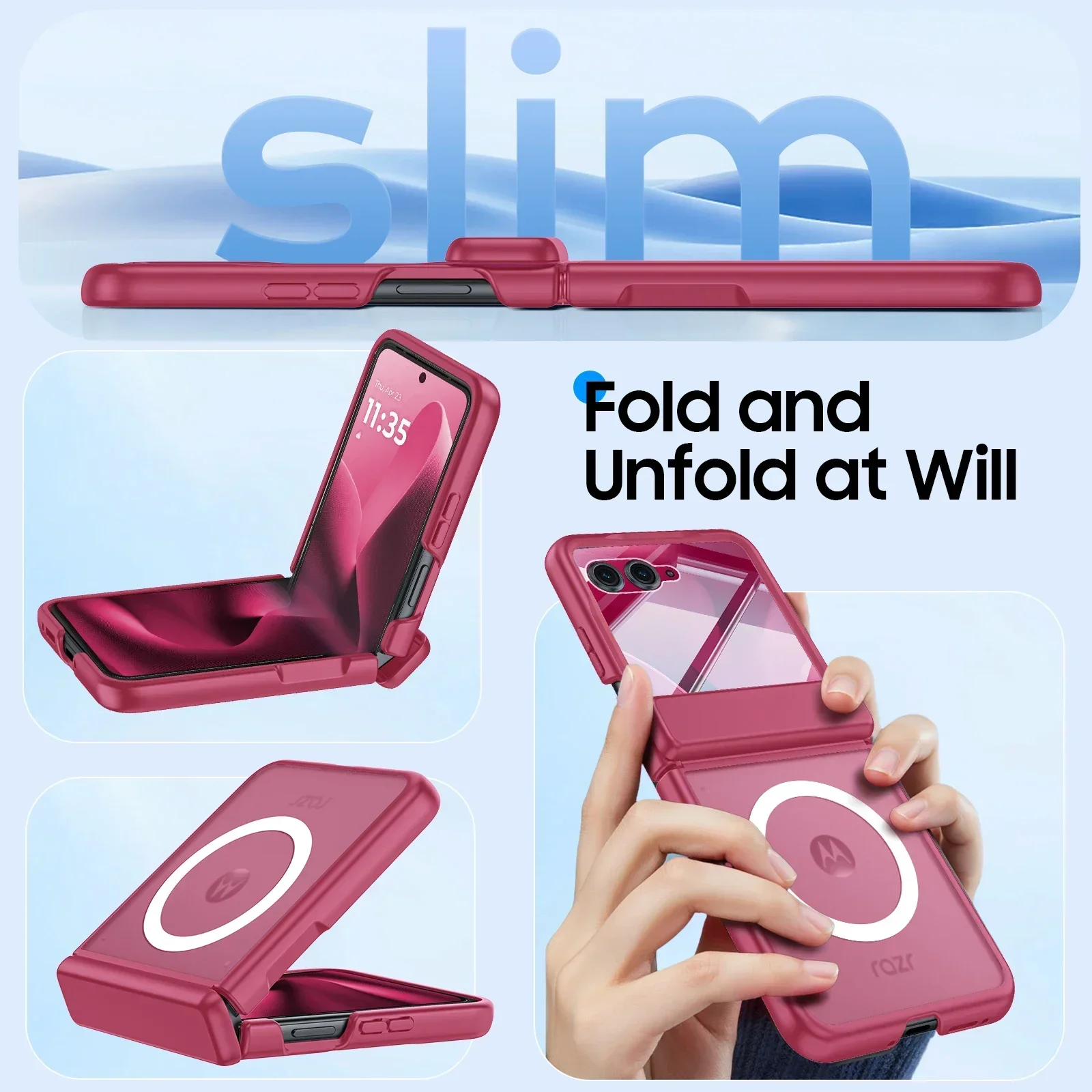 Rose Red Magnetic Translucent Matte Shockproof Phone Case with Screen Protector