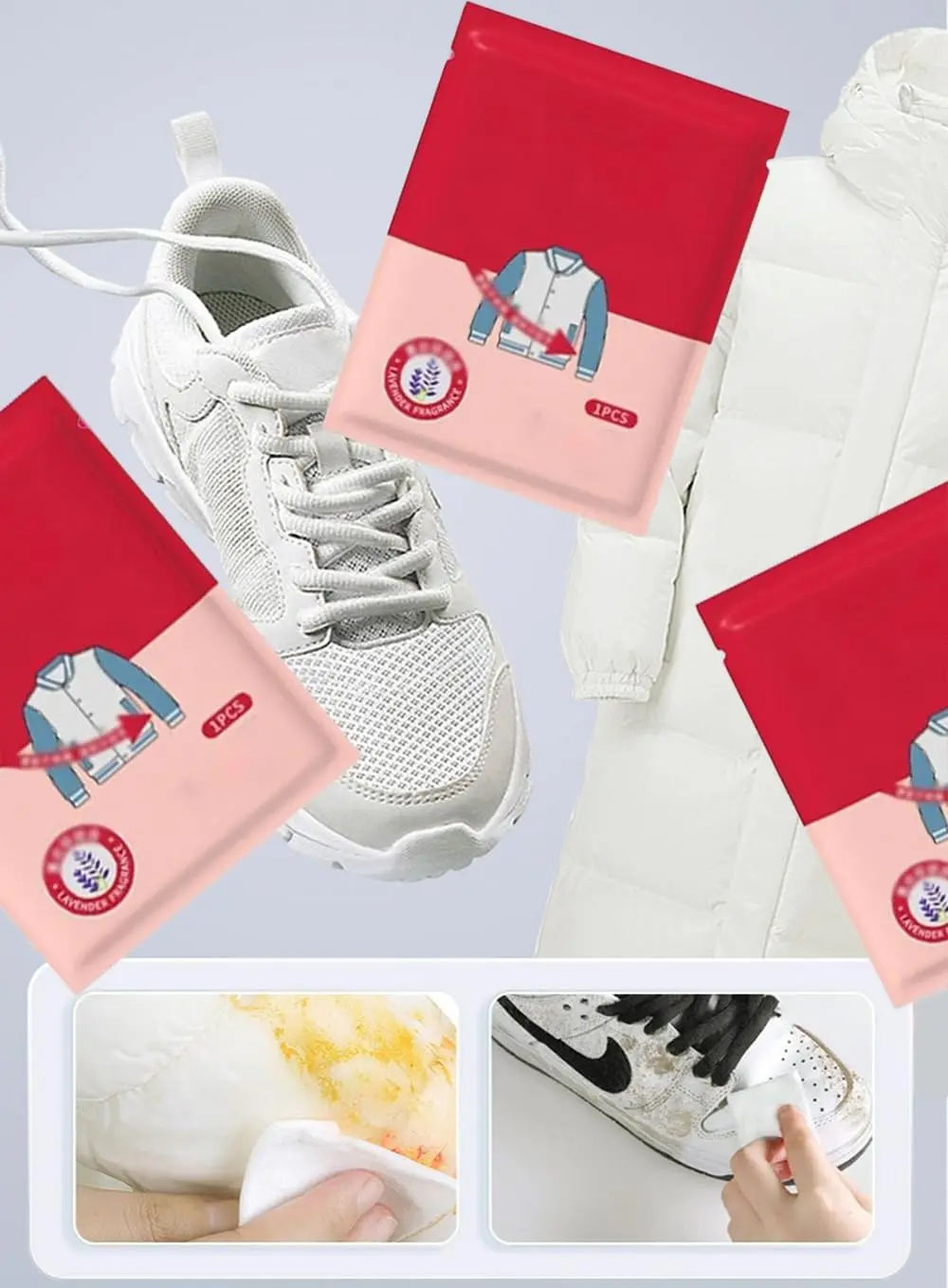 Disposable Clothing Stain Removal Wet Wipes Multi Functional Non Washing For Down Cotton Leather Jacket Stain Removing