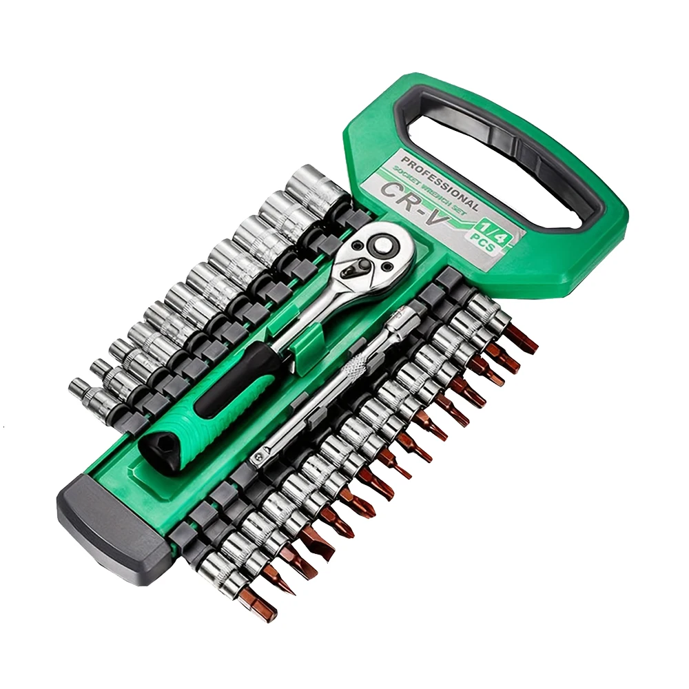 1/4 inch Ratchet Socket Wrench Set, Mechanic Tool Kit and Sockets Set with Quick Release Reversible Ratchet Handle and Extension 2