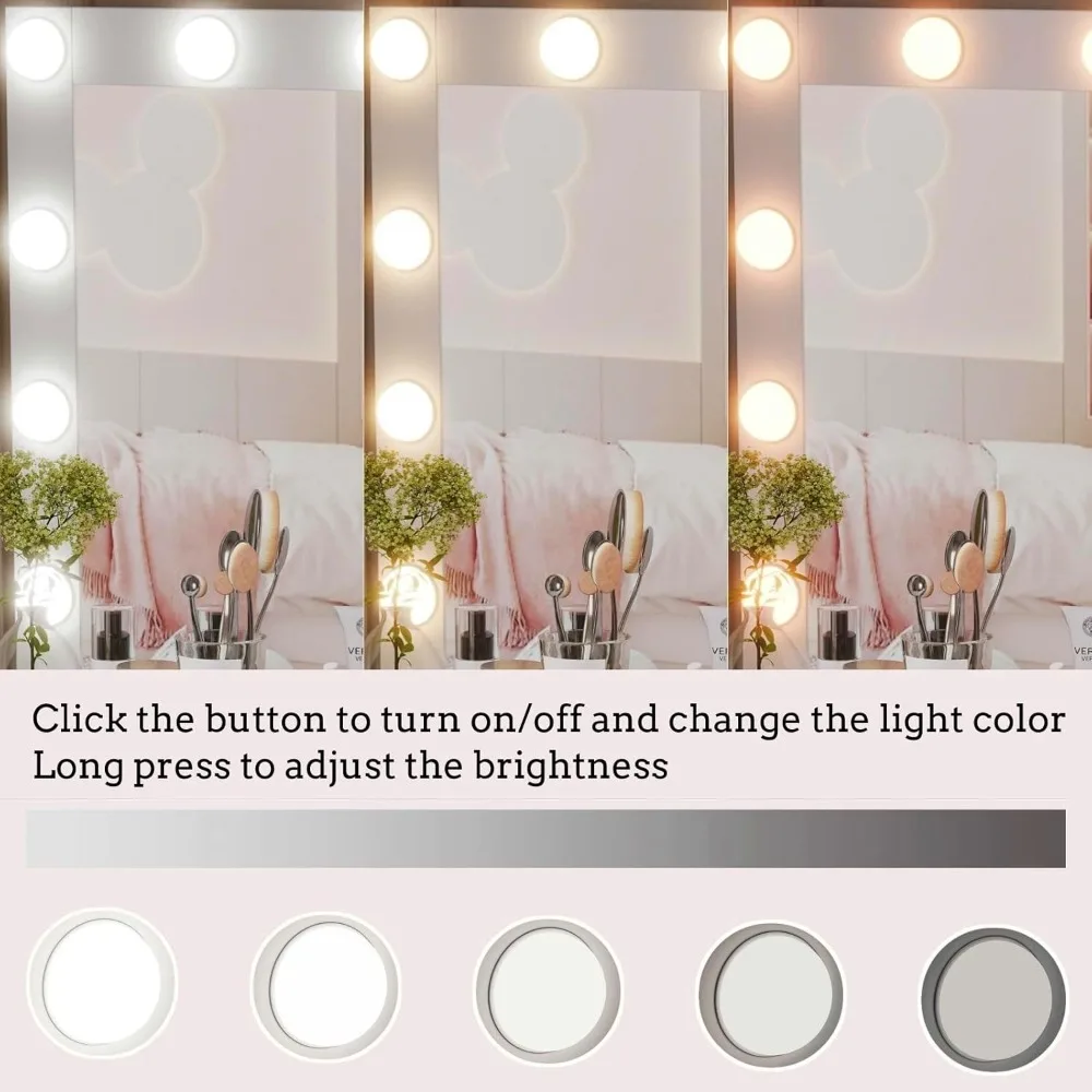 Illuminated Makeup Vanity Table with Storage and Mirror, 4-Drawer Bedroom Dressing Table with 10 LED Lights