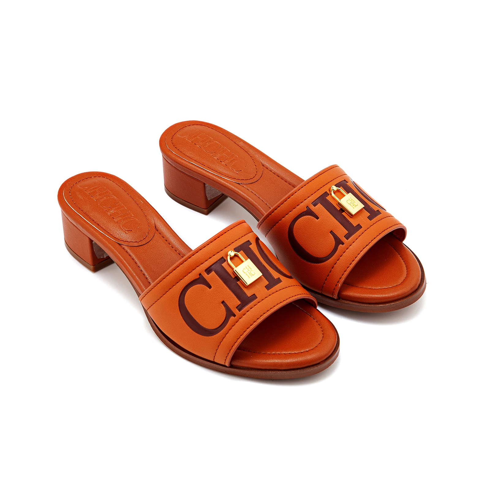 صندل مفتوح بكعب عالي بتصميم جلد زخرفة إبزيم قفل ذه...