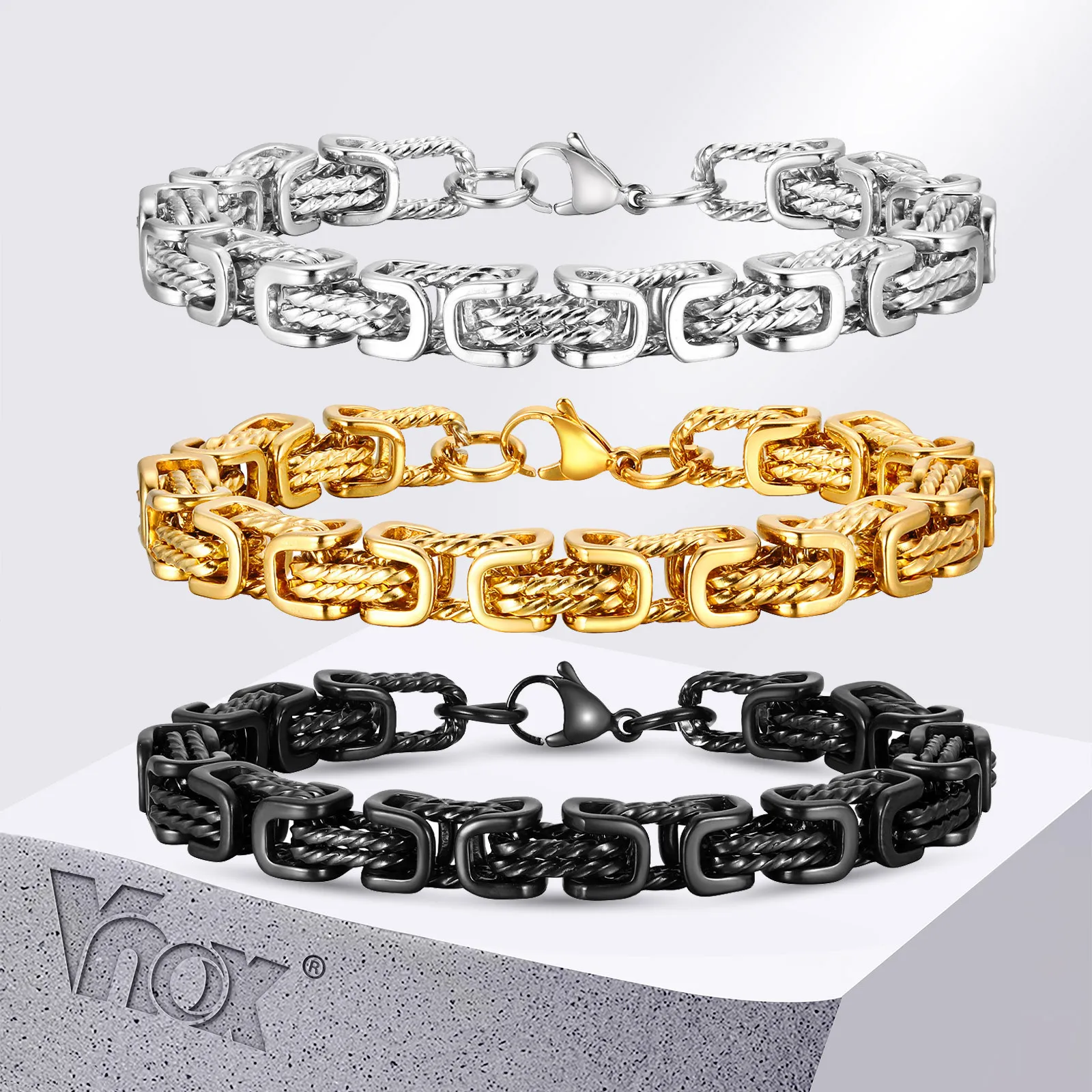 Vnox 8mm kreative byzanti nische Armbänder für Männer Jungen, Punk HipHop Kette Armband, schwarz geometrische Link Motorrad Armband Geschenk