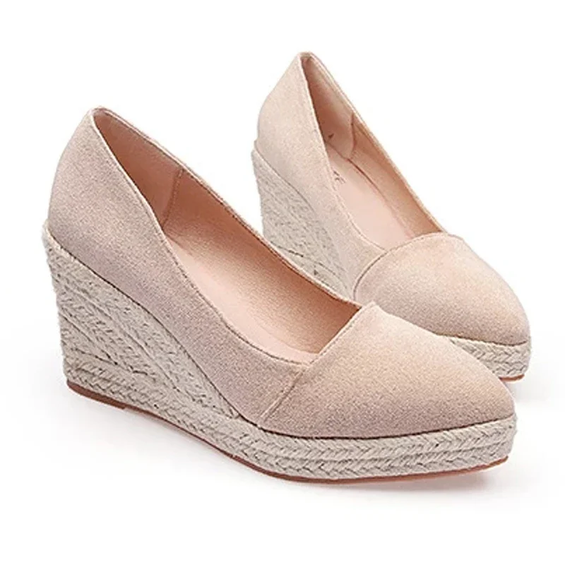YAERNI Spring Summer Shoes Women Heeled Shoes Ladies Wedge Heels Retro Brand Women Pumps Casual Woman Wedges 8cm Big Size 4 2