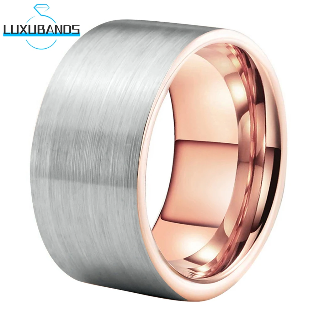 12mm Rose Gold Black Tungsten Carbide Ring For Men Wemen Pipe Cut