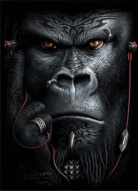 

Apes and Monkeys Listening to Music Art print Silk poster Home Wall Decor
